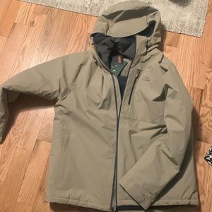 LL BEAN thermometer hooded coat jacket XXL wildcat gray beige zip up